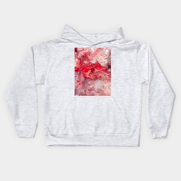 Pink Red Liquid Marble Abstract Painting Artwork Kids Hoodie by NewburyBoutique